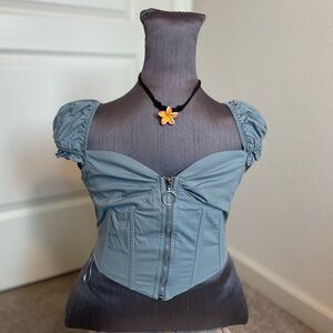 Pretty Little Thing Blue Puff Shoulder Zipper Corset Top